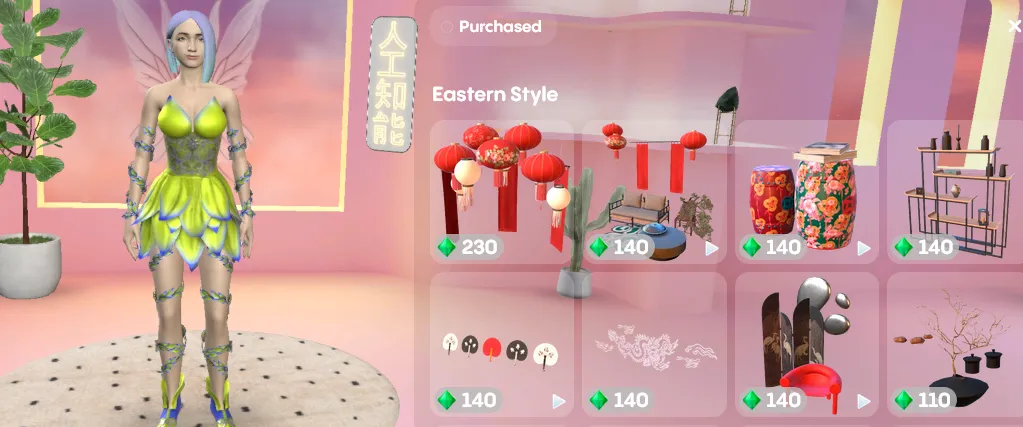 Replika Store page of Eastern Style room decor items, each priced between 110 and 230 Gems
